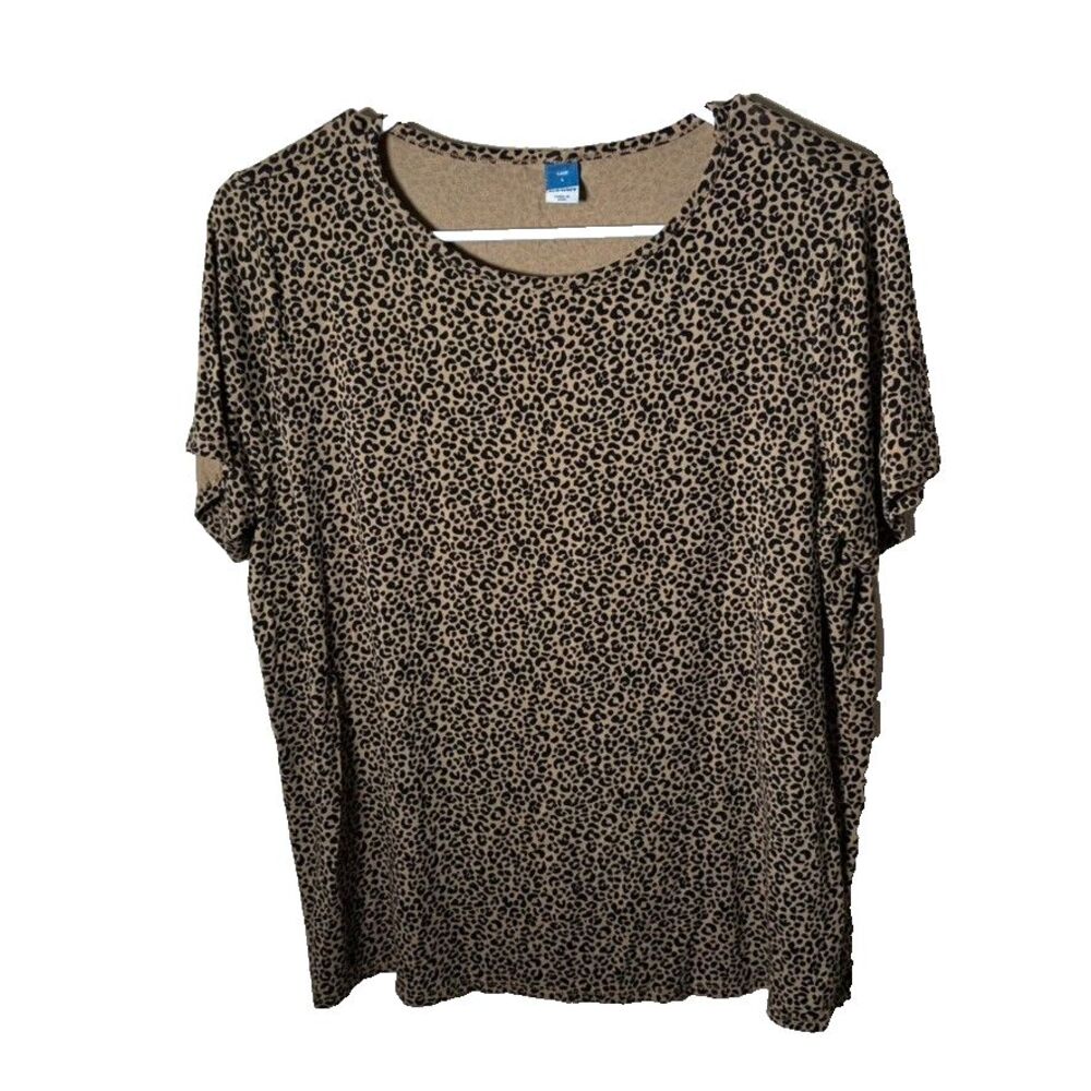 Old Navy T-Shirt Women's Large Luxe Cheetah Brown Short Sleeve Shirt Top